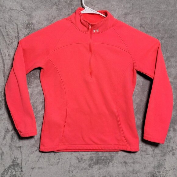 Under Armour Pullover Womens Medium Pink Fleece 1/4 Zip Loose Fit Mock Neck - Picture 1 of 10